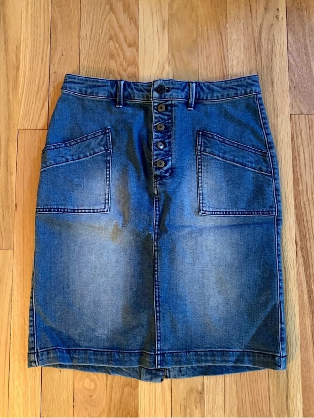 Anthropologie Button-Front Denim Skirt in Medium Blue